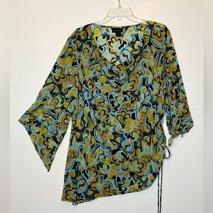 Lane Bryant Women’s Cowl Neck Blouse, Tie Sleeve, Asymmetrical Hem ‎ Sz 18/20